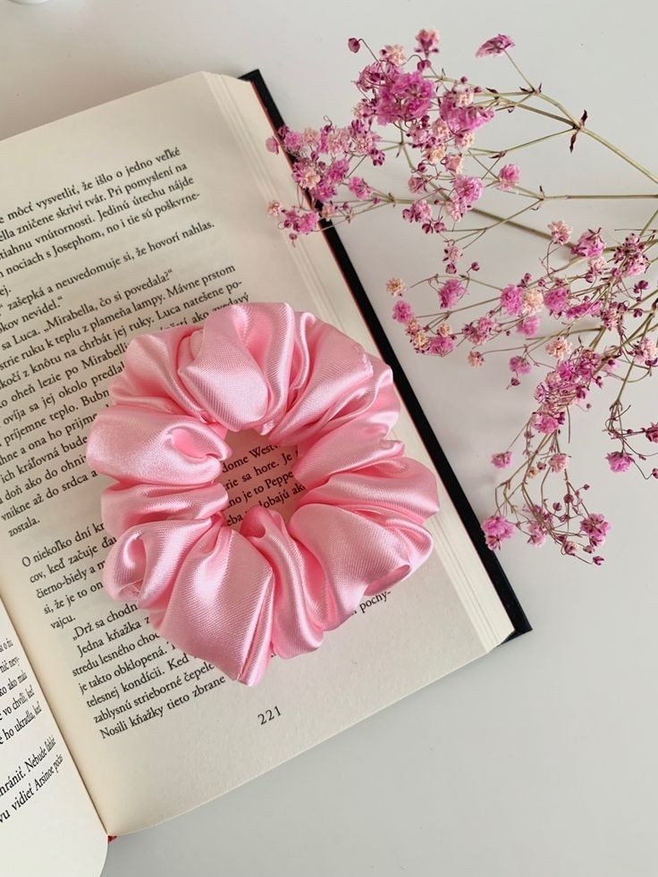 Pink satin scrunchies